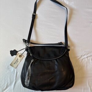 NWT Margot New York Genuine Leather Black Hobo Crossbody Bag